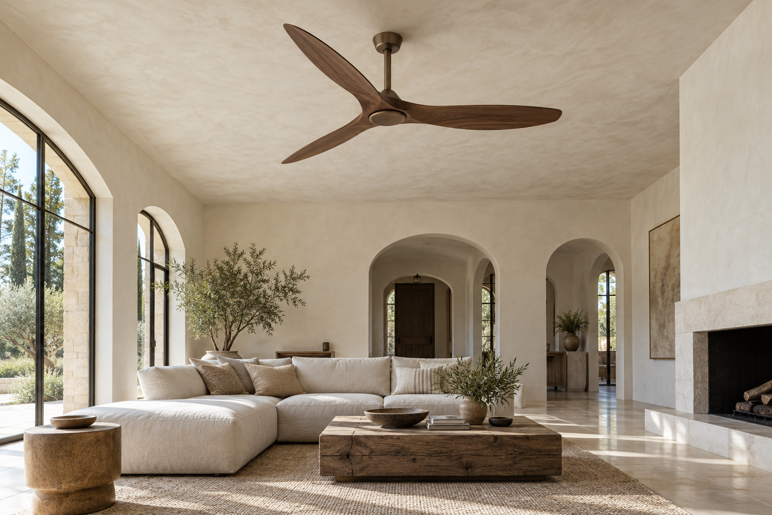 Ceiling fan in an architectural interior